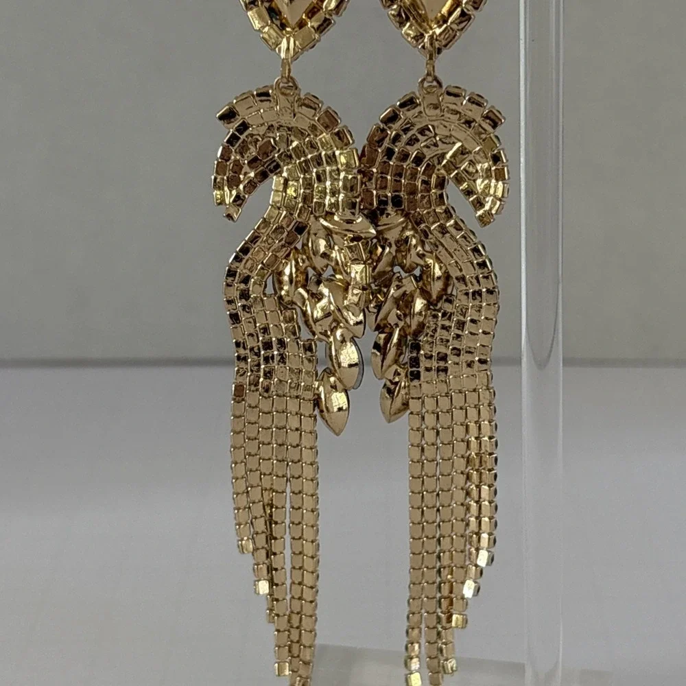 Elegant Multicolor Rhinestone Bird Parrot Dangle Earrings 5 inch Long